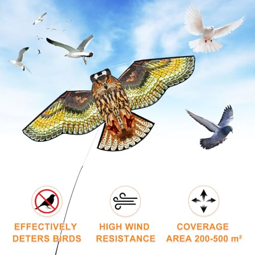 Bird Scarer Kite with 13ft Pole Bird Hawk Flying Kite-Owl Kite - color: multicoloured