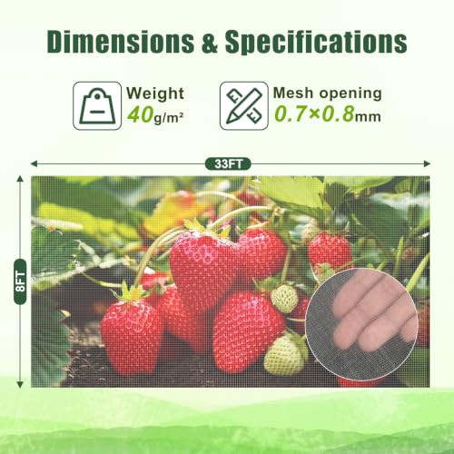 FEED GARDEN Garden Netting 8x33FT Ultra-Fine Mesh PE Cover for Vegetables Fruits Garden Row Cover Raised Bed Durable Protection from Birds Animals - color: White, size: 8 x 33 Feet