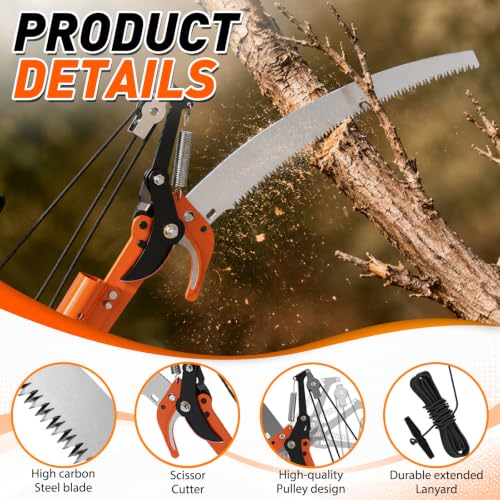 SISUPASSIE 26FT Reach Tree Trimmer, Telescoping Pole Saw with 5-20FT Extension Pole, Manual Tree Pruner Extendable for Yard, Garden, Patios - size: 20FT