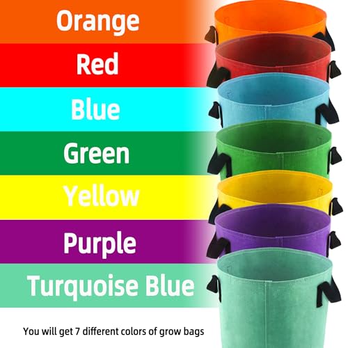 7-Gallon Fabric Grow Bags (7 Pack of Mix Colors) with Handles for Vegetable - size: 7 Gallon