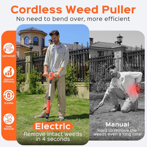 Weed Puller Tool, 21V Powerful Garden Tools Electric Weeder Tool, Orange - color: Orange