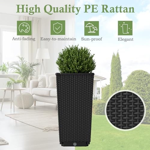 GIANTEX Outdoor Wicker Flower Pot Set of 2, 23 Inch Tall, Black - color: Black, size: 13''x13''x23''
