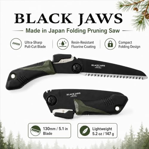 Saboten Japanese Folding Pruning Hand Saw, Made in Japan 5.1" (130mm), Resin-Resistant Fluorine Coated Blade, Sharp Pull-Cut Design for Bonsai, Florists, Garden & Tree Branches | forest Originals - size: 130mm (5.1")