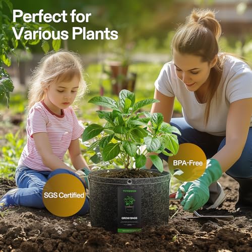 VIVOSUN 10-Pack 7 Gallon Grow Bags, 500G Thick Nonwoven Fabric Pots with Strap Handles, Multi-Purpose Rings, for Low Stress Plant Training Fruits, Vegetables, and Flowers - size: 7 Gal (Pack of 2)