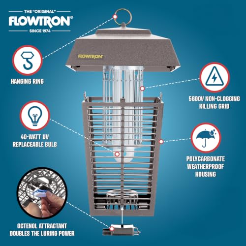 Flowtron Electric Bug Zapper, 1 Acre Outdoor, 40W UV, 5600V Zap, Grey - color: Dorado Grey