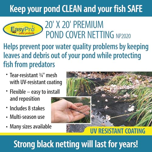 EasyPro NP2020 Premium 3/4-Inch Pond Cover Netting, 20-Feet x 20-Feet with 8 Stakes - size: 20' x 20' with 8 stakes, style: Standard 3/4" Mesh
