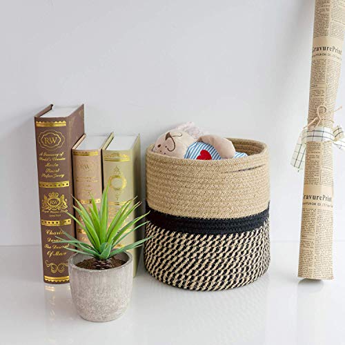 TIMEYARD Small Wicker Plant Basket, Planter for Indoor Plants, Black Jute - color: Black and Jute, size: 8" x 8"