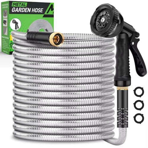 Kebose Garden Hose 100FT, Stainless Steel Hose with 10 Functional Nozzles - color: Silver, size: 100ft