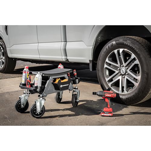 Powerbuilt Big Wheel Rolling Seat, Off-Road Series, Locked in Tool Trays, Heavy-Duty Wheels for Gravel and Rocks - Grey 642965ECE - size: Big Wheel