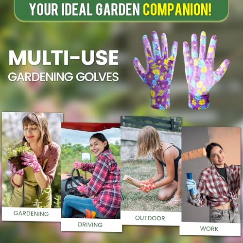 6 Pairs Gardening Gloves for Women - Breathable Rubber Coated Garden Gloves, Multi-purposes Gardening Gloves - color: 6 Pairs Green/Purple/Black