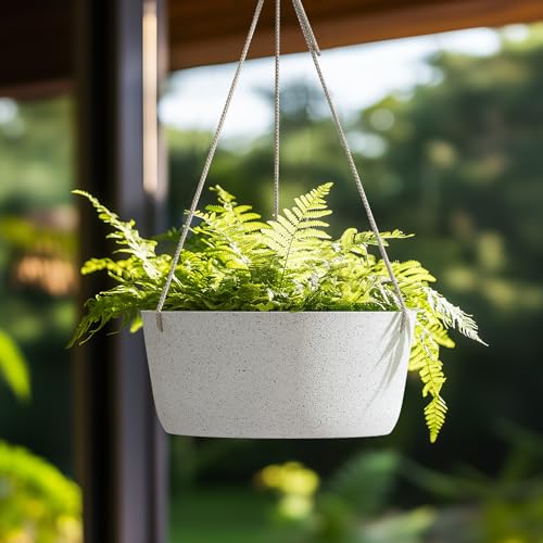 La Jolie Maison Large Hanging Planters for Outdoor Plants, Set of 2 12 Inch - color: Speckled White