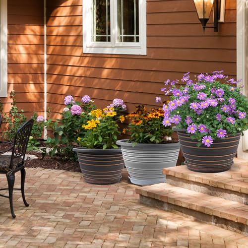 KPUVX 12 Inch Plastic Flower Pot, 3 Pack - color: Red Brown