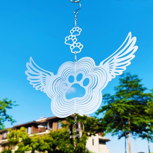 Dog Cat Memorial Gifts Stainless Steel Pet Paw Print Sympathy Wind Spinners - color: Silver Paw Print