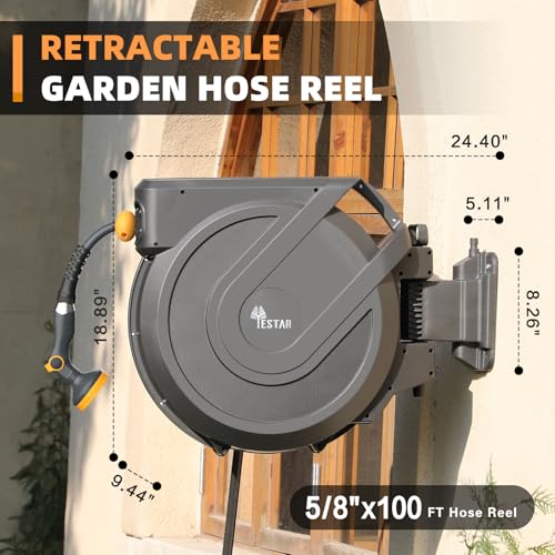 Retractable Garden Hose Reel 5/8 in x100 ft, Wall Mounted Hose Reel - color: Gray, size: 5/8"x100 ft