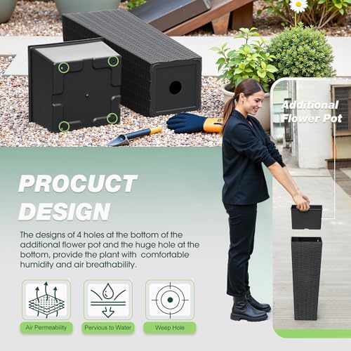 Flamaker 23" Tall Plastic Planters with Drainage Holes Front Porch Set of 2 - color: Black, size: 23"