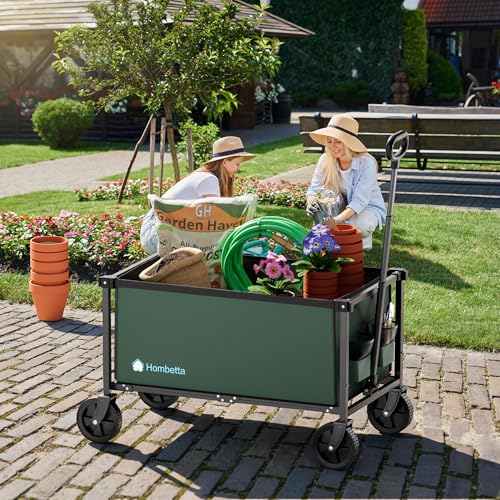 29.3" Collapsible Wagon Cart, 150L Heavy Duty Folding Utility Wagon with Wheels, 260 lbs Load, Portable Rolling Cart for Garden, Shopping, Sports, Camping, Army Green - color: Army Green, size: 150L