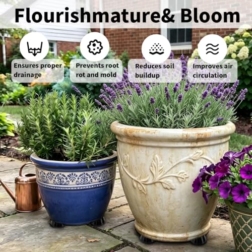Plant Pot Feet Rubber Pot Risers Planter Feet for Outdoor Indoor Planters - size: Large 12 Pack 2" W x 1" H