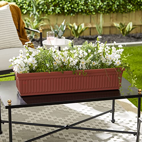 The HC Companies Venetian Windowr Planter Box w/Drain Plug - Long Planter Box for Windowsills, Balconies & More - Plastic Large Rectangular Outdoor Planters for Herbs & Flowers (30" Clay, Pack of 1) - color: Clay, size: 30", style: Pack of 1