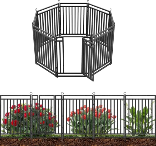 54ft (L) × 47in (H), 21 Panels & 3 Gates Garden Fence, Durable Outdoor Yard Barrier, Secure Garden Fencing, Weather-Resistant Fence for Privacy & Decoration, Black-Silver - size: 47in(H)x54ft(L)