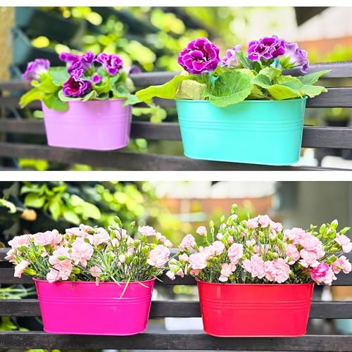 LaLaGreen Fence Rail Planter (11.2 in, 6 Pack) Multicolor Metal Plant Pots - size: Multi-G 11.2" x 6 Pack