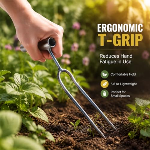 CEEHHXI,2-Pack 2-Prong Hand Cultivator Fork ,Small Garden Fork 2 Prong Garden Fork Steel Garden Hand Rake for Loosening Soil, Weeding, Tilling & Aerating