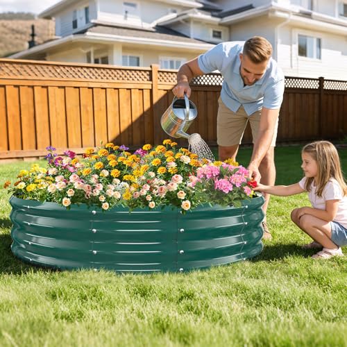 TBMLC 12" Tall Heavy-Duty 60" Diameter Round Steel Rised Garden Bed Green - color: Green, size: 60" Diameter X 12" Tall