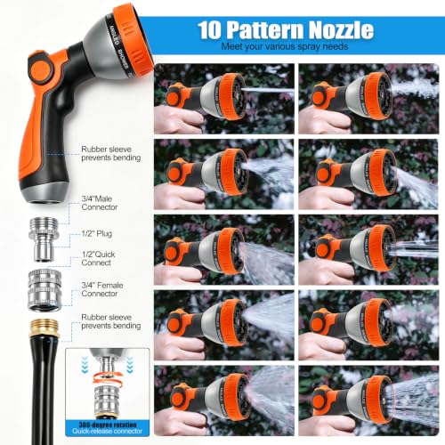 Retractable Garden Hose Reel 1/2 Inch x 100+10 ft, Wall Mount Metal Base