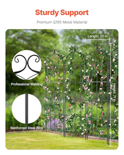 VEVOR 71 x 20 in, 4 Packs Rustproof Metal Garden Flower Trellis, Outdoor Climbing Rose & Cucumber Support, Decorative Clematis Trellis for Courtyards & Lawns - size: 71''Hx 20''W, style: 4Packs