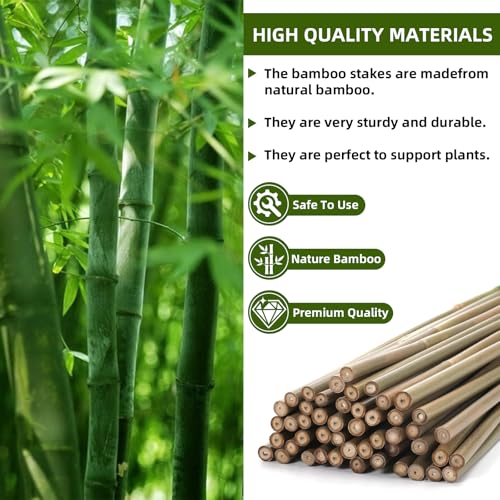 Bamboo Stakes,4.8Ft,50Pack,Bamboo Garden Stakes,for Tomato,Beans,Vegetable and Flowers, Potted Plants,Indoor and Outdoor Climbing Plants - size: 4.8Ft,50Pack