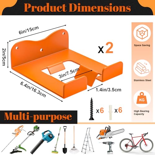 Wall-Mounted Weed Wacker Hanger, Garage Tool Organizer, 2 Pack Orange - color: Orange-2Pcs