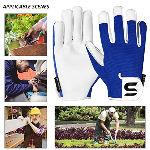 SAWANS Leather Gardening Gloves Ladies and Mens Thorn Proof Garden Gloves for Women Men Gardening Durable Work Gloves - color: Blue, size: Small
