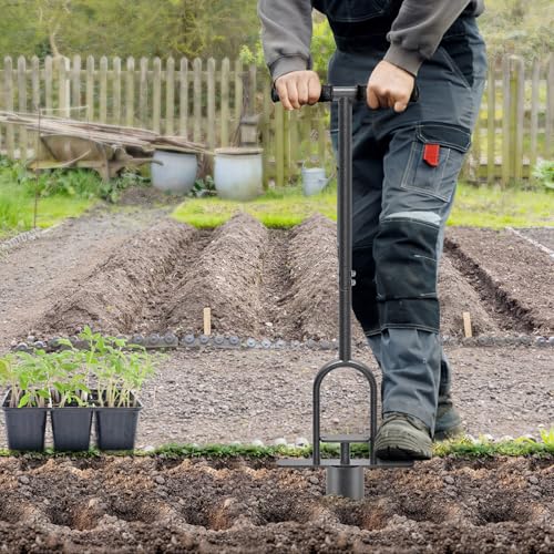 Dolibest Sod Plugger Tool, Grass Plugger Tool with Dual Pedals & Foot Ejector, Bulb Planter W/Sharp Serrations and Non-Slip Soft Grip Handle, for Lawn Planting Bulbs and Grass Repair, Easy Assembly - color: Black F- 3'' depth