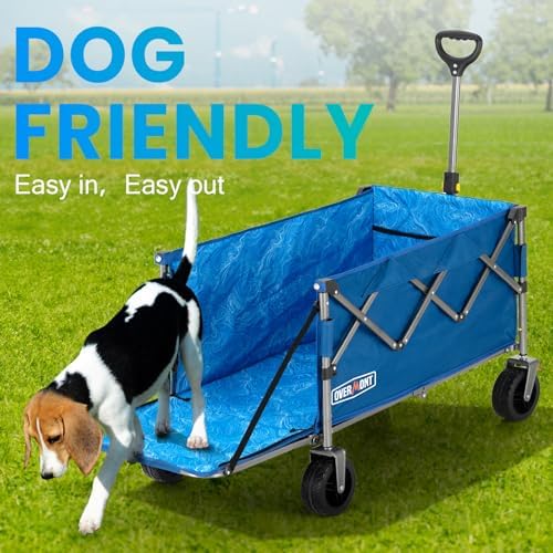 Overmont Folding Wagon with Tailgate, 300 lb Heavy Duty Collapsible Cart - color: Blue