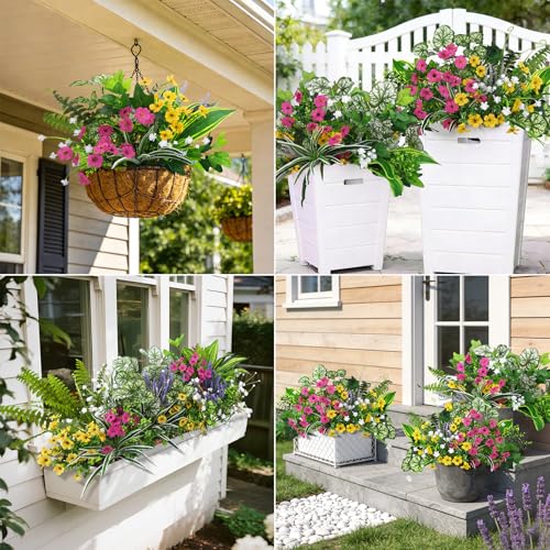Roberly 20 Pcs Artificial Plants Outdoor, Fake Greenery Stems Plants