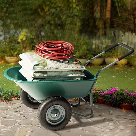 Idzo 2-Wheel Heavy-Duty Wheelbarrow Cart, 330 lb Capacity, Ergonomic Padded Handle and 14 Inch Pneumatic Tires for Maximum Stability, Ideal Wagon for Moving Soil, Shrubs, Plants, Easy Assembly - style: 2 Wheels