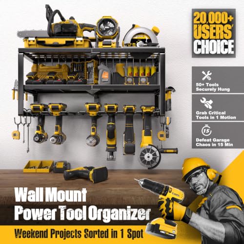 Spampur Power Tool Organizer for Tool Storage, Drill Holder Wall Mount with Screwdriver Organizer, Tool Holder for Garage Wall Organization, Heavy Duty Metal Tool Shelf with Battery Holder - size: 3 shelves 7 slots
