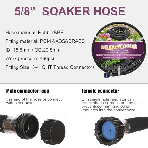 Short Soaker Hose 25ft -5/8 Round Rubber Garden Soaker Hoses, Heavy Duty Irrigation Drip Hose, Durable Seeper Water Hose for Gardens, Flower Beds And Lawn Yard - size: 25FT by 5/8"
