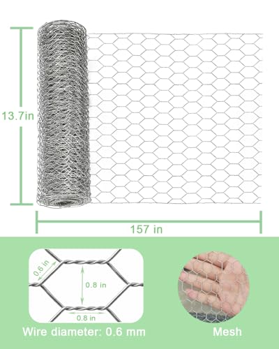 vensovo Galvanized Chicken Wire Mesh, 0.8-Inch Hexagonal, 13.7 x 157 in - size: 13.7 inch x 13.1 Ft