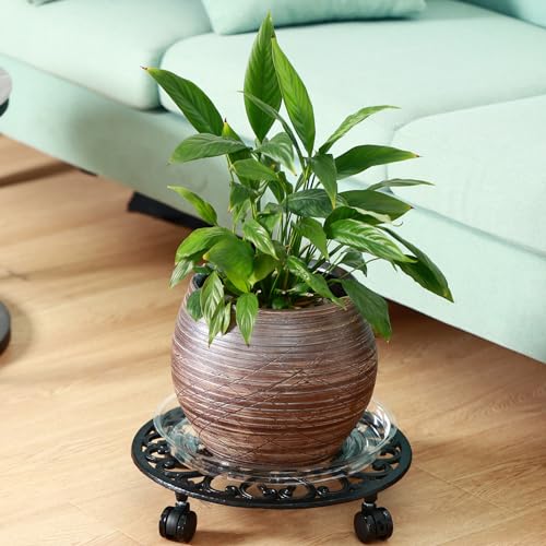 3 Pack 14 In Rolling Plant Stand with Wheels Metal Plant Caddy with Wheels - color: Black, size: 14 inch: 3 pcs