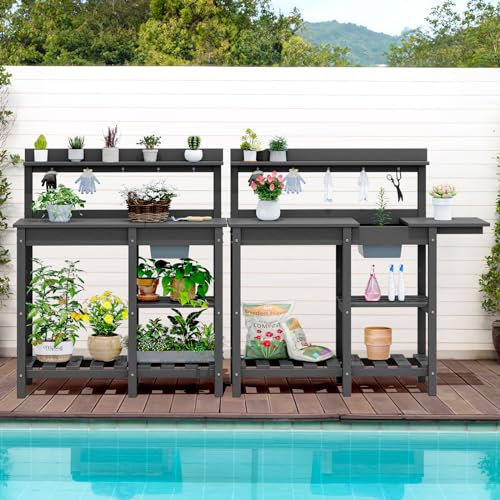 SERWALL Outdoor Potting Bench with Removable Sink,Gardening Table,Grey - color: Gray, size: Classic