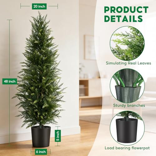 4 ft Artificial Cedar Topiary Trees Set of 2 Outdoor Faux Plants - color: Green, size: 4FT
