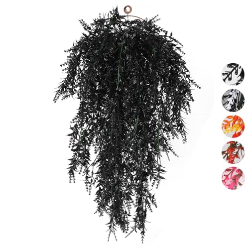 RECUTMS 4Pcs Black Artificial Hanging Lavender Fake Plants Gothic Halloween - color: Black
