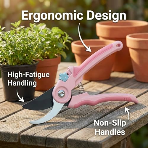NEXON Pruning Shears 2-Pack, Bypass 8" & 6.25", SK5 Steel Garden Shears - color: Pink