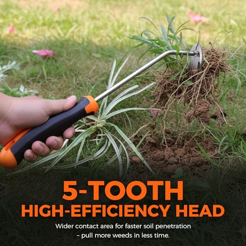 2PCS Weed Puller Tool, Upgraded Durable Garden Weeder, Portable Garden Weed Pulling Tool with 5 Teeth Head Design and Rubber Handle for Vegetable Gardening Backyard - size: 2Pk