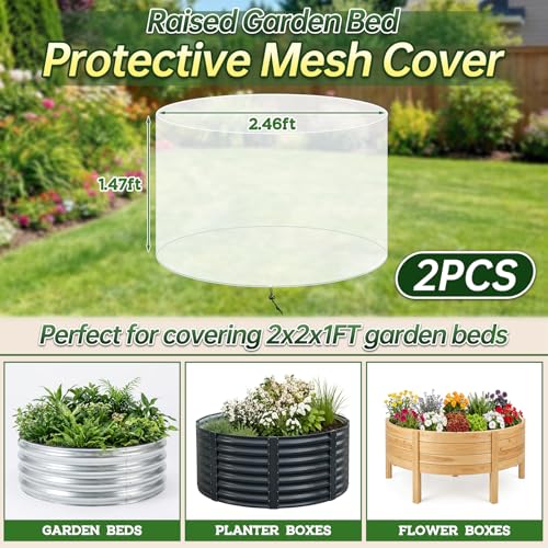 2 Pack Garden Netting for 2 FT Dia x 1 FT H Round Raised Beds - size: 2.46 x 2.46 x 1.47 ft