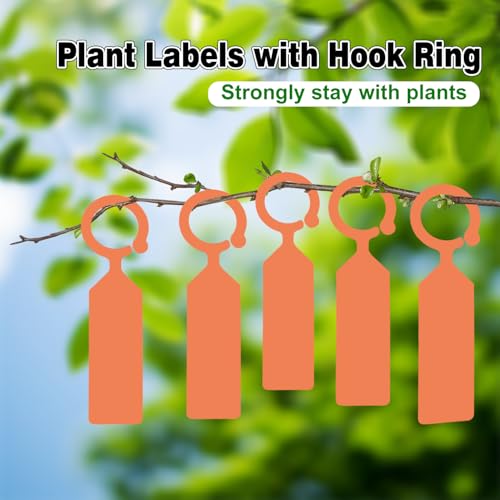 Plant Labels Yuanling 100Pcs Plastic Waterproof Plant Tree Tags Nursery Garden Markers for Indoor Outdoor Gardening Plants Vegetables Flowers Potted (Orange Color with 1 Marker Pen) - color: Orange