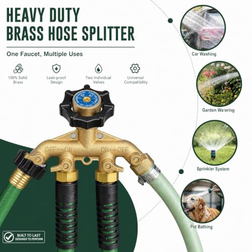 Hourleey Brass Garden Hose Splitter (4 Way), Solid Brass Hose Connector 3/4", Hose Spigot Adapter 4 Valves with 4 Extra Rubber Washers - size: 1 Pack - 4 Way