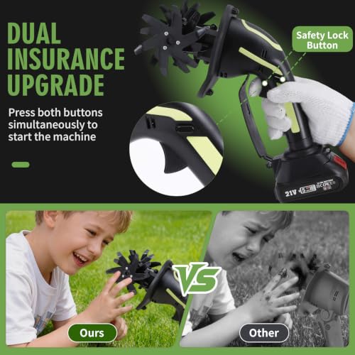 21V Cordless Tiller, Mini Garden Cultivator with 4.0AH Batteries(2*2.0AH ) - color: Forest Green