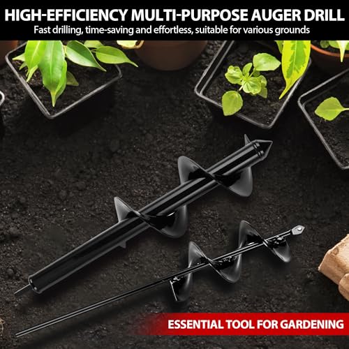 MAZING Auger Drill Bit for Planting, 4Pcs Garden Ground Earth Spiral Drill Bits, Heavy Duty Bulb Planter Tool for Post Hole Digger Plant Flower Bedding Digging, Fit for 3/8" Hex Drive Drill