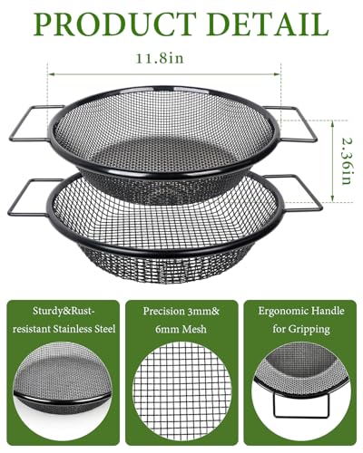 2PCS Soil Sifter for Gardening with Handle,1/4 & 1/8 Inch Mesh Soil Sifting Screen Sieve for 5-Gallon Bucket,Heavy Duty Garden Sieve for Gravel, Sawdust, Compost, Dirt, Sand, Rock